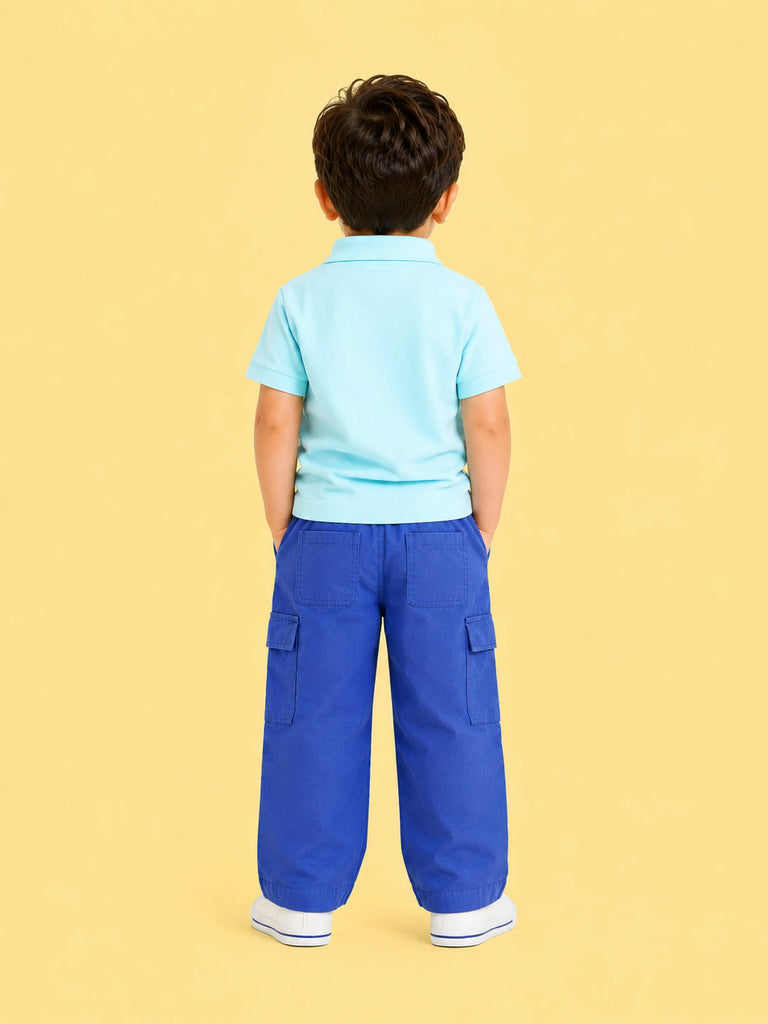 Boys Cotton Co-Ord Set – Light Blue Polo T-Shirt & Blue Cargo Pants