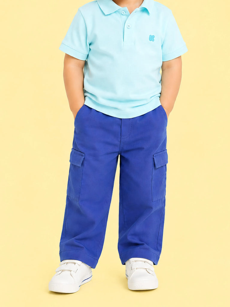 Boys Cotton Co-Ord Set – Light Blue Polo T-Shirt & Blue Cargo Pants