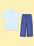 Boys Cotton Co-Ord Set – Light Blue Polo T-Shirt & Blue Cargo Pants