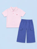 Boys Cotton Co-Ord Set – Pink Polo T-Shirt & Blue Cargo Pants