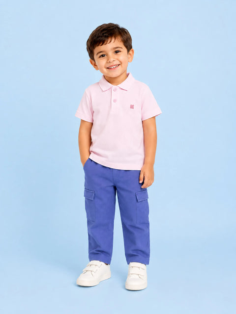 Boys Cotton Co-Ord Set – Pink Polo T-Shirt & Blue Cargo Pants