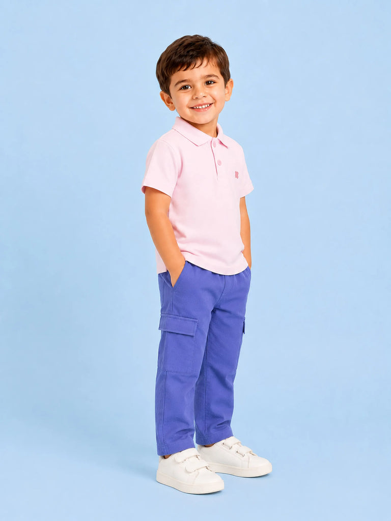 Boys Cotton Co-Ord Set – Pink Polo T-Shirt & Blue Cargo Pants