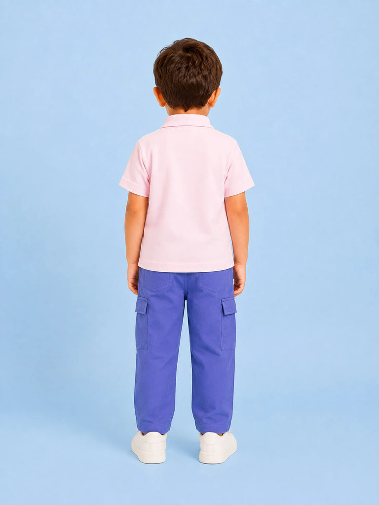 Boys Cotton Co-Ord Set – Pink Polo T-Shirt & Blue Cargo Pants
