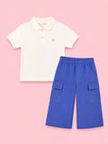 Boys Cotton Co-Ord Set – White Polo T-Shirt & Blue Cargo Pants