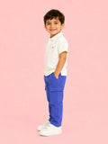 Boys Cotton Co-Ord Set – White Polo T-Shirt & Blue Cargo Pants