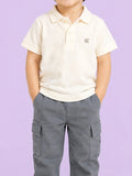 Boys Cotton Co-Ord Set – Off-White Polo T-Shirt & Grey Cargo Pants
