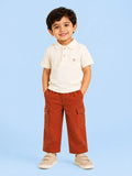 Unisex Cotton Co-Ord Set – Off-White Polo T-Shirt & Rust Cargo Pants