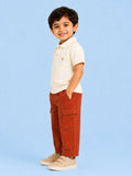 Unisex Cotton Co-Ord Set – Off-White Polo T-Shirt & Rust Cargo Pants
