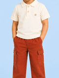 Unisex Cotton Co-Ord Set – Off-White Polo T-Shirt & Rust Cargo Pants