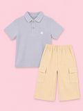 Unisex Cotton Co-Ord Set – Grey Polo T-Shirt & Beige Cargo Shorts