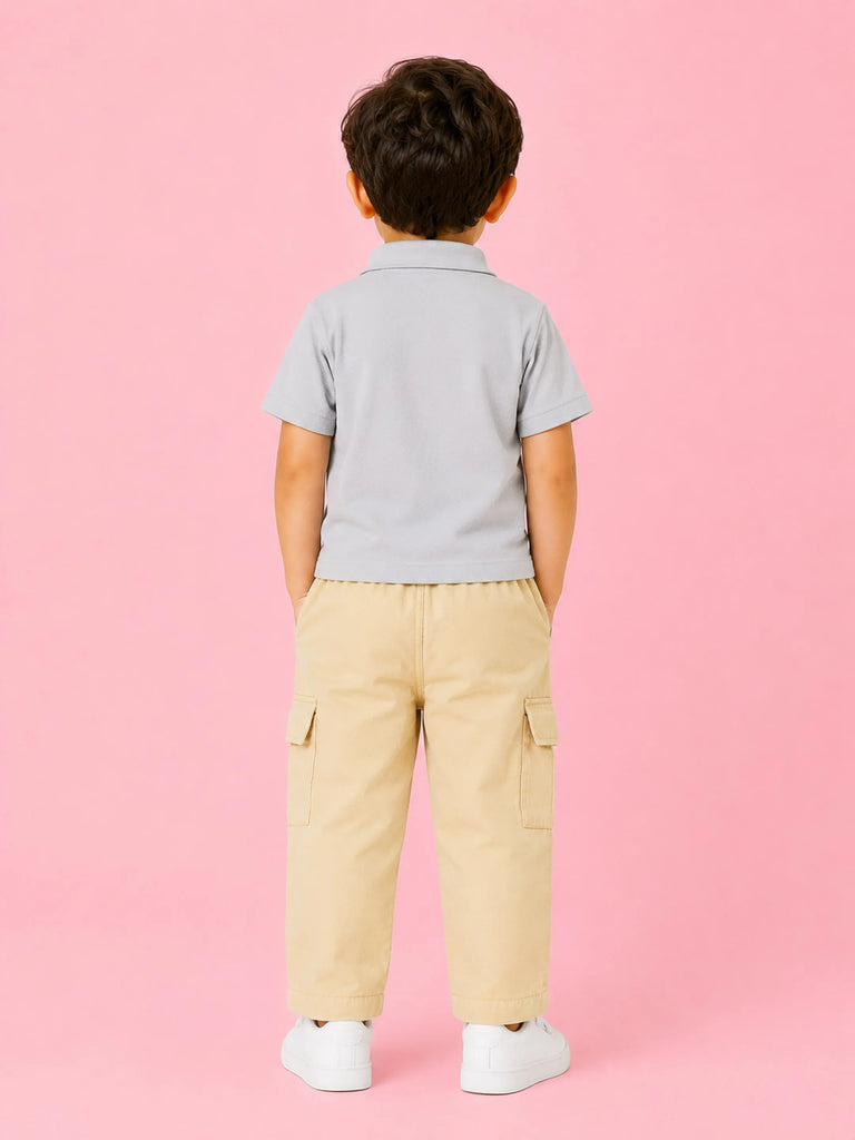 Unisex Cotton Co-Ord Set – Grey Polo T-Shirt & Beige Cargo Shorts