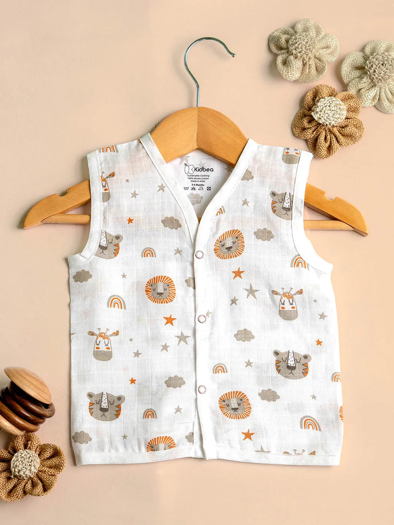 Premium Extra Soft Muslin Baby Jhabla | Cute Lion Print