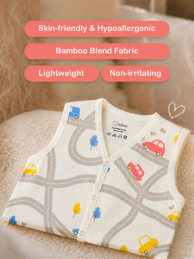 BambooTEC™ Bamboo Muslin Baby Jhabla – Road & Car Print