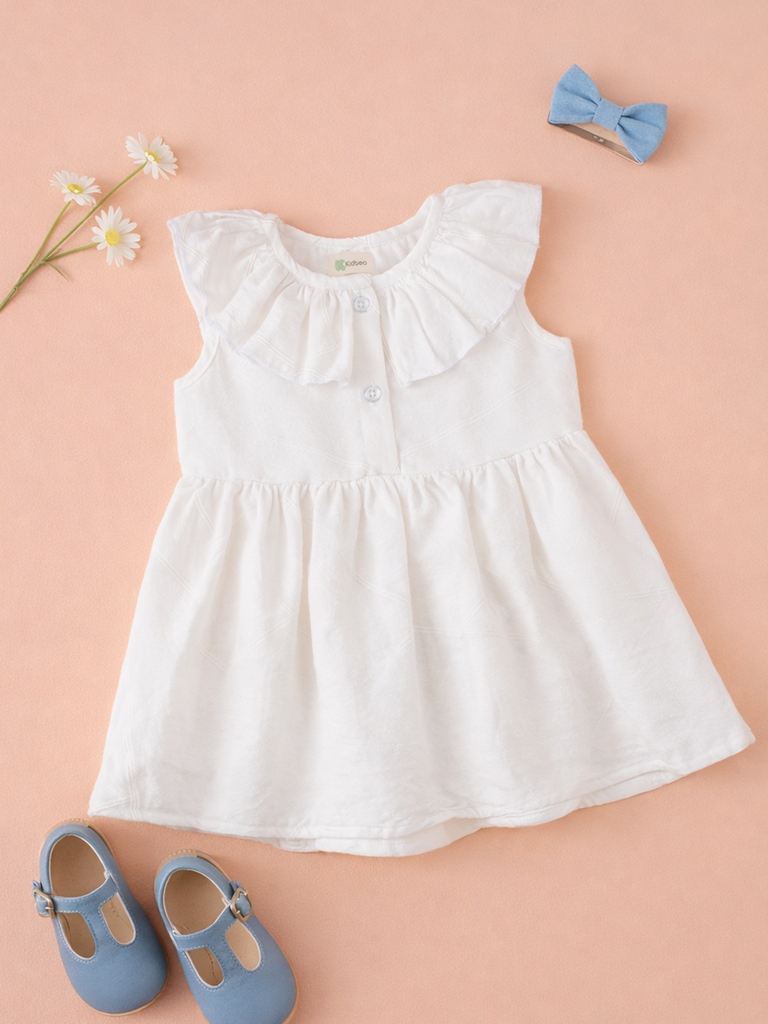 Baby Girl White Ruffle Frock | 100% Organic Cotton
