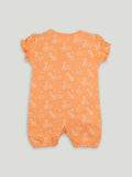 Baby Girl Orange Giraffe Print Romper with Ruffle Sleeves