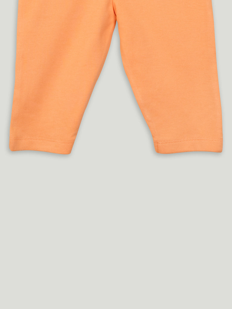 Organic Cotton Unisex Baby Co-ord Set – Soft Breathable Orange Giraffe Print Full Sleeve T-shirt & Pyjama for Infants
