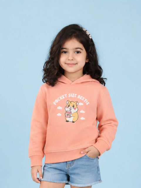Unisex Peach Hoodie – Pocket Size Bestie Hamster Print Sweatshirt