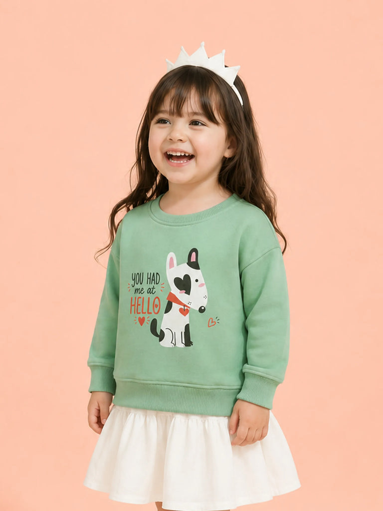 Unisex Green Sweatshirt – Cute Cow Print Full-Sleeve Sweatshirt