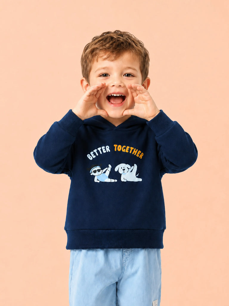 Unisex Navy Blue Hoodie – Better Together Dog Print Full-Sleeve Hoodie