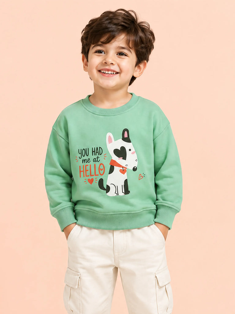 Unisex Green Sweatshirt – Cute Cow Print Full-Sleeve Sweatshirt