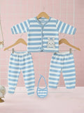 Unisex Baby Winter Wear – 5 Piece Cozy Cotton Set with Cardigan, Pants, Footed Bottom, Cap & Bib
