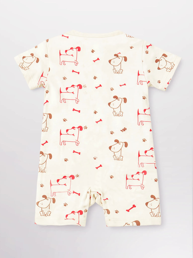 Baby Unisex Dog Print Romper with Ruffle Sleeves