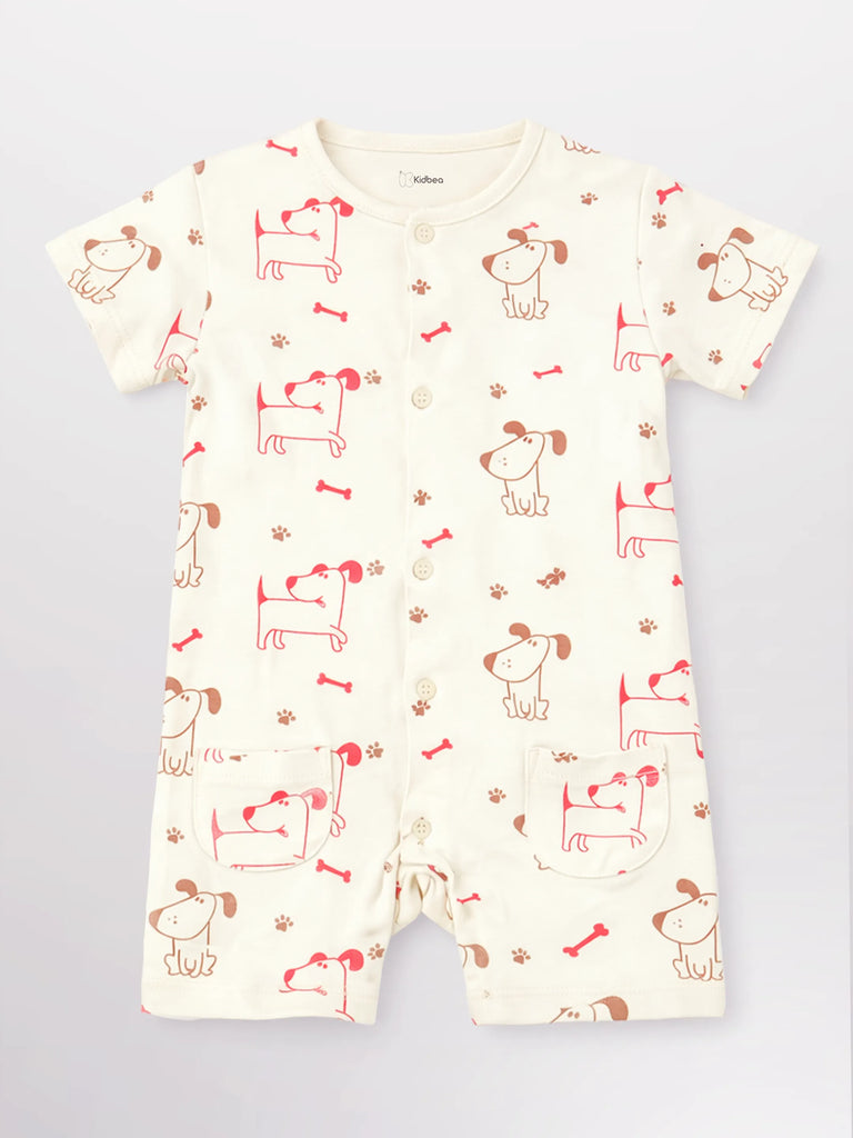 Baby Unisex Dog Print Romper with Ruffle Sleeves