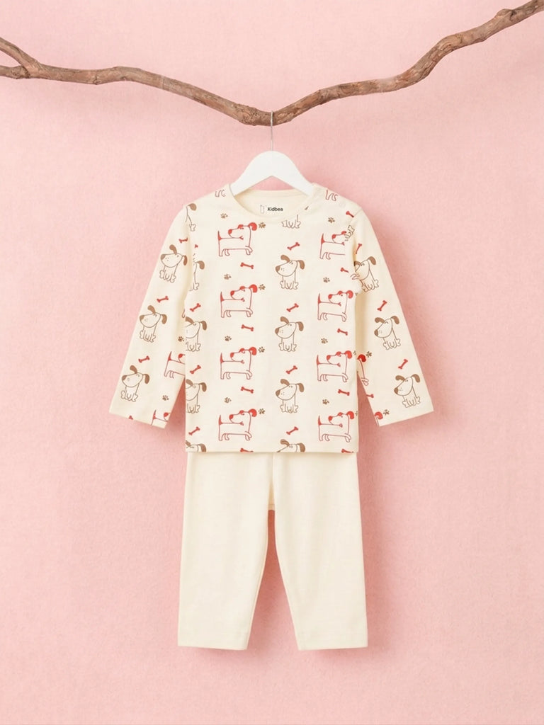 Organic Cotton Unisex Baby Co-ord Set – Soft Breathable Dog Print Full Sleeve T-shirt & Pyjama for Infants