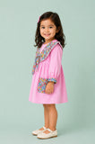 Light Organic Cotton Pink Floral Collar Full Sleeve Frock Dress