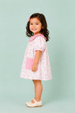 Light Organic Cotton Floral Print Pink Collar Frock Dress