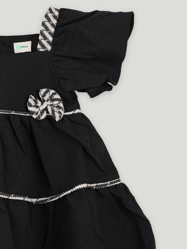 Baby Girls Puffed Sleeve Cotton Frock with Bow Detail