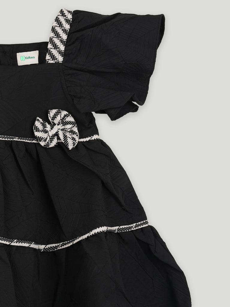 Baby Girls Puffed Sleeve Cotton Frock with Bow Detail