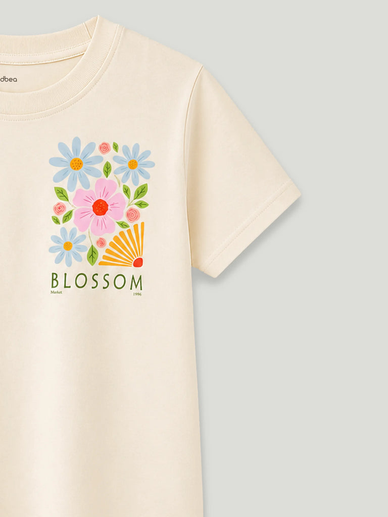 Bamboo Fabric Girls T-Shirt – Blossom Flower Print Soft Breathable Tee