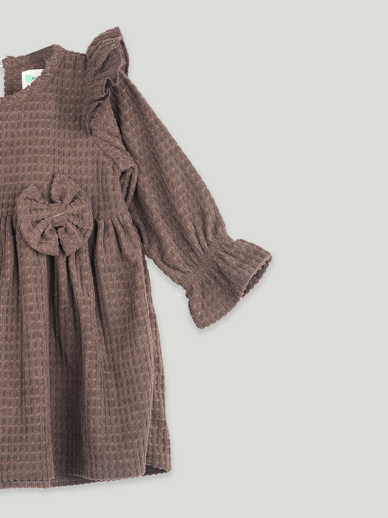 Baby Girl Full Sleeve Ruffle Frock with Floral Applique | Soft Cotton