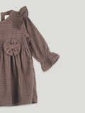 Baby Girl Full Sleeve Ruffle Frock with Floral Applique | Soft Cotton