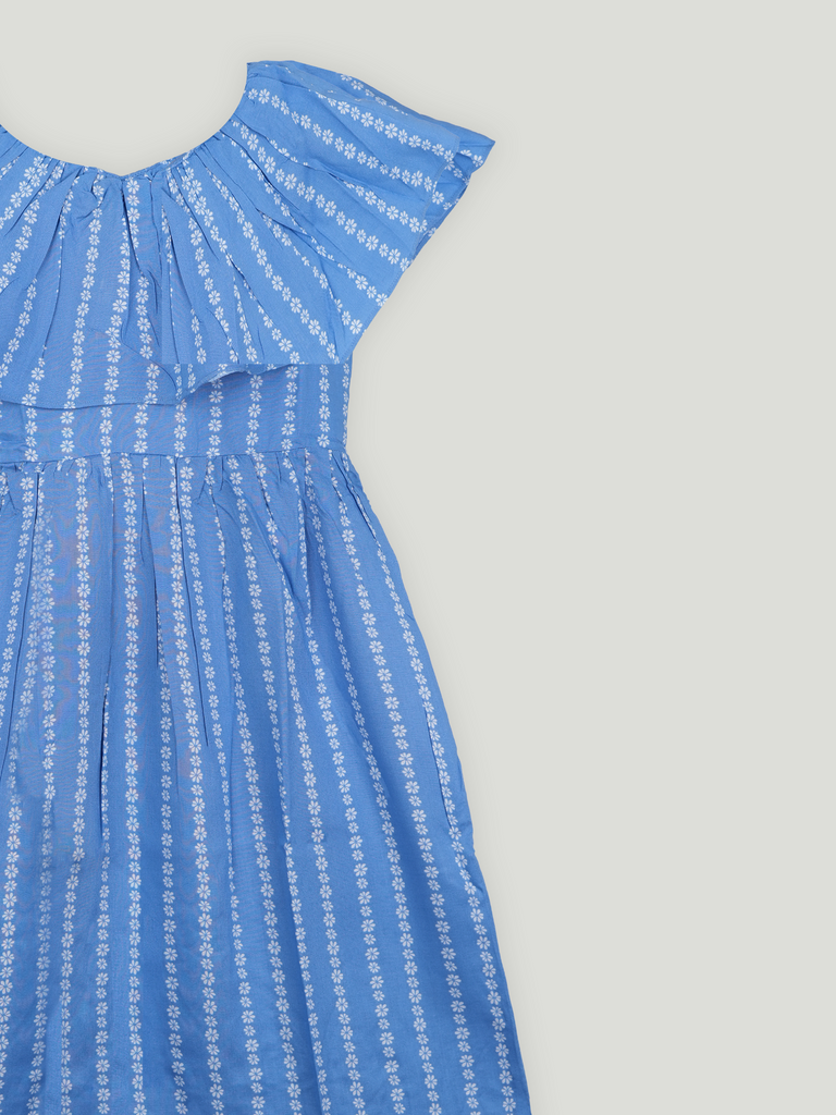 Girls Blue Printed Sleeveless Frock | 100% Organic Cotton