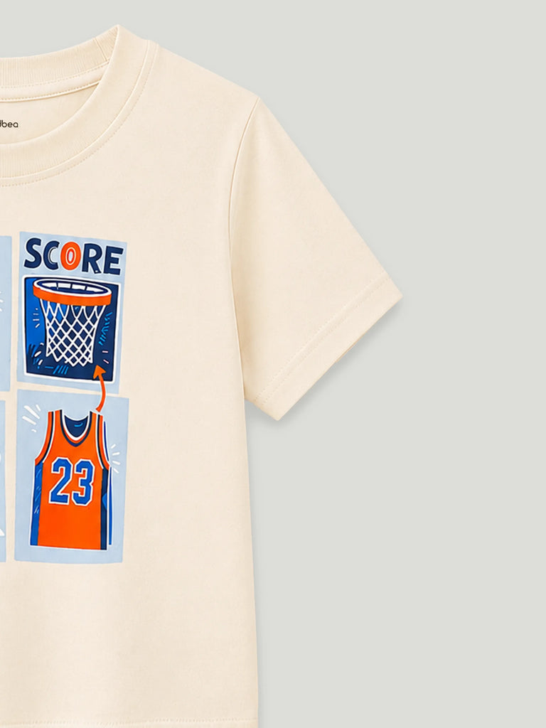 Bamboo Fabric Unisex Kids T-Shirt – Basketball Print Soft Breathable Tee