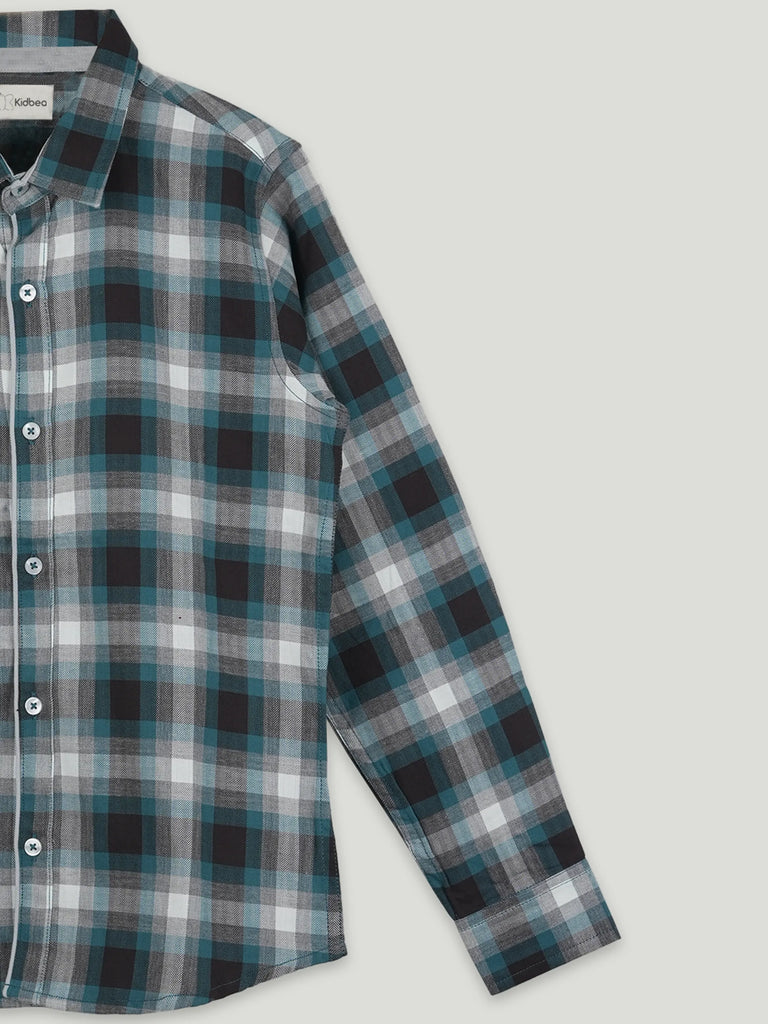 Boys Blue Checked Full Sleeve Shirt | 100% Organic Cotton