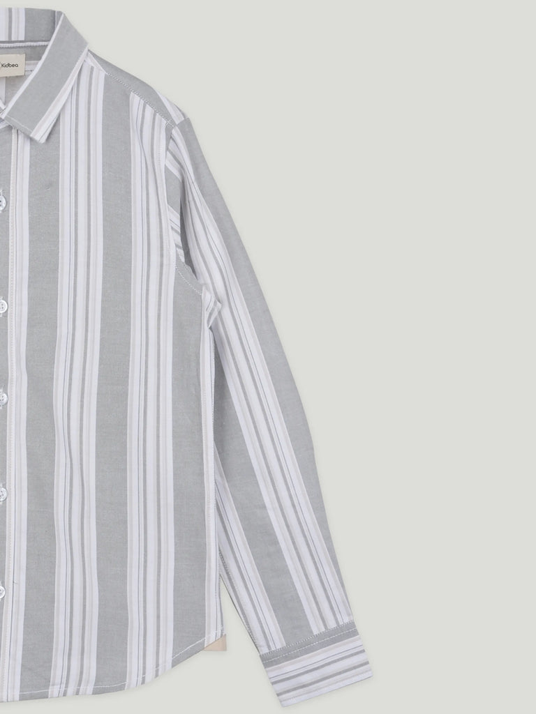 Boy Grey Striped Full Sleeve Shirt | 100% Organic Cotton