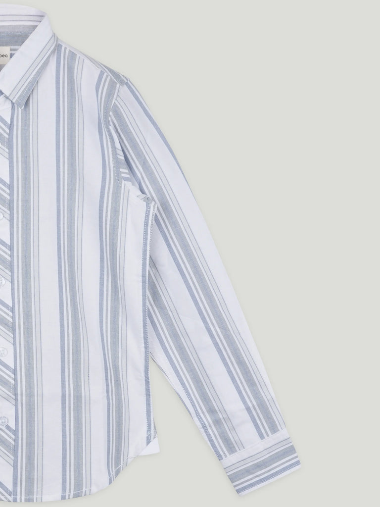 Boy Grey Striped Full Sleeve Shirt | 100% Organic Cotton