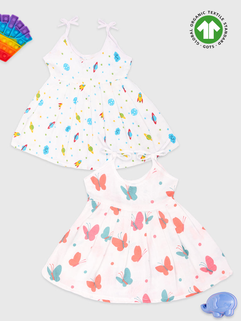 Kidbea bamboo fabric baby girls frock | Pack of 2 | Space & Butterfly