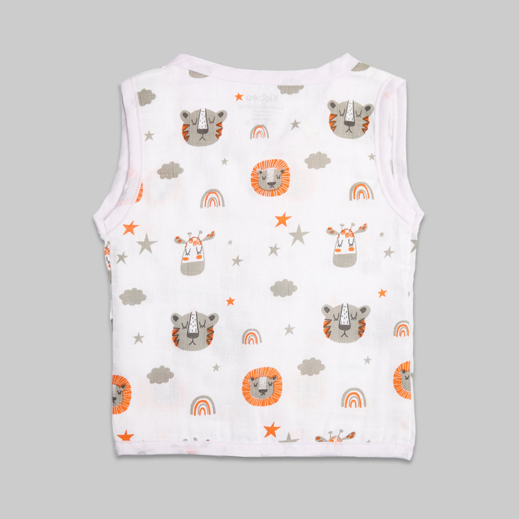 Kidbea Muslin Cotton Jhablas Pack of 2 | Tiger & Cute Chick | Assorted | Print May Vary