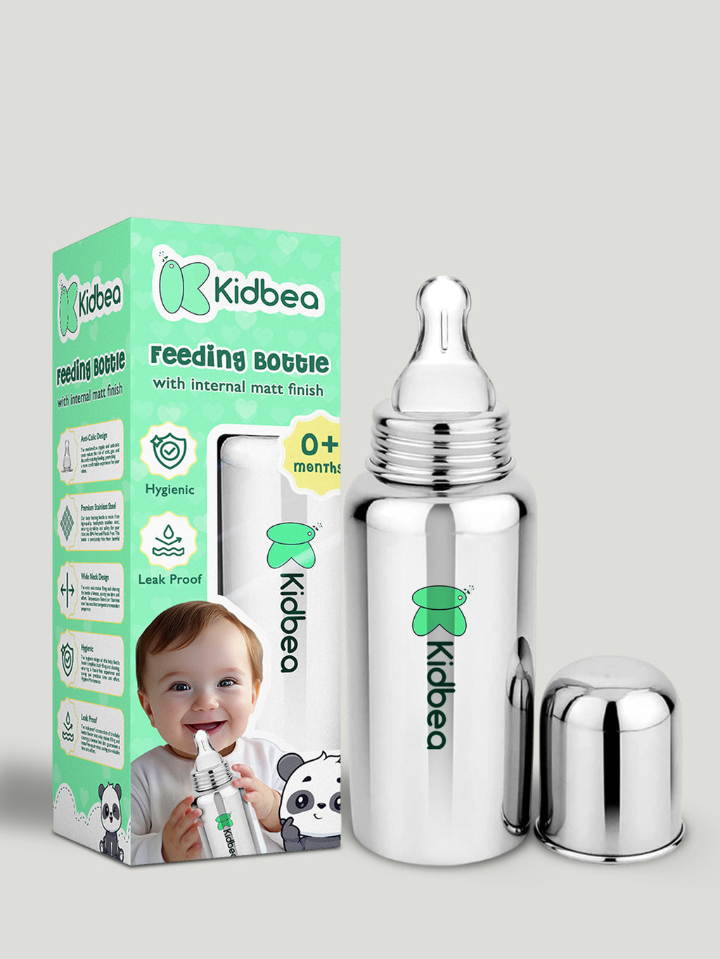 Stainless Steel Infant Baby Feeding Bottle & Nipple (250 ML)