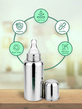 Stainless Steel Infant Baby Feeding Bottle With 3 Extra Nipple (250 ML)