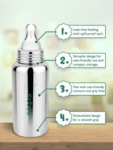 Stainless Steel Infant Baby Feeding Bottle With 3 Extra Nipple (250 ML)