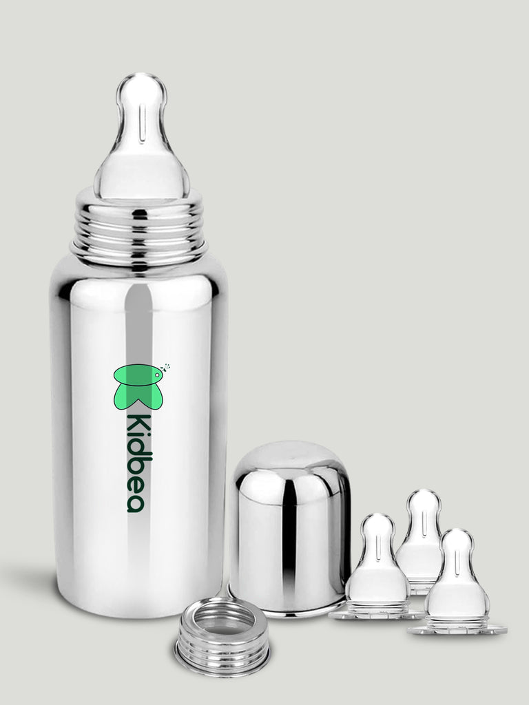 Kidbea Stainless Steel Infant Baby Feeding Bottle & Nipple (250 ML)