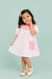 Light Organic Cotton Floral Print Pink Collar Frock Dress