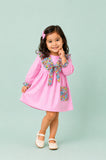 Light Organic Cotton Pink Floral Collar Full Sleeve Frock Dress