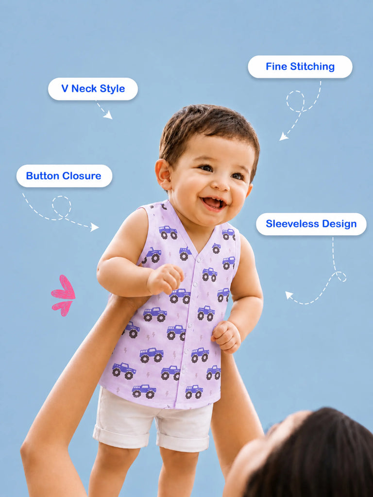 BambooTEC™ Bamboo Muslin Baby Jhabla – Monster Truck Print