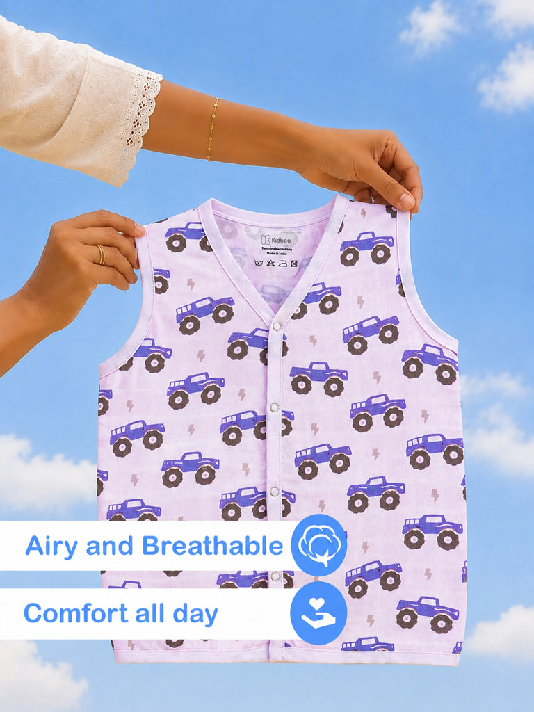 BambooTEC™ Bamboo Muslin Baby Jhabla – Monster Truck Print